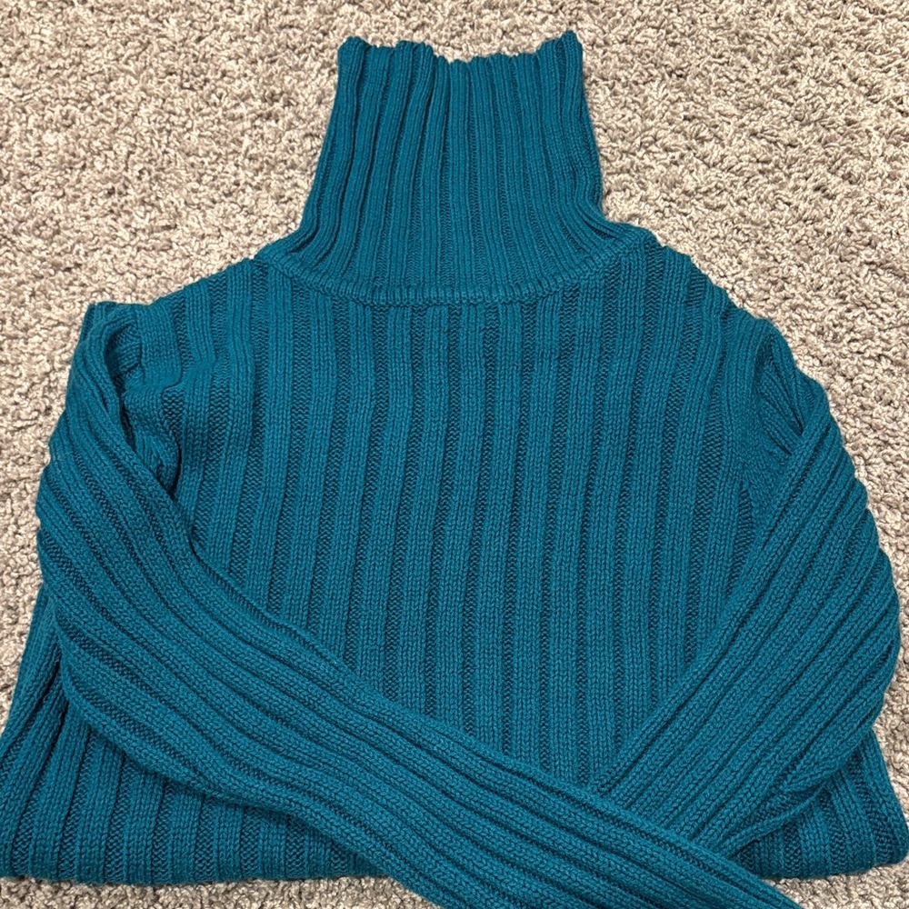 Teal Ribbed Turtleneck Sweater
